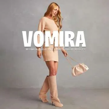 VOMIRA Women's Knee High Nude Suede Wide Calf Square Toe Stiletto Fall Winter Pull On High Heel Long Ladies Fashion Dress Tall Slouchy Boots