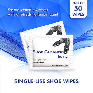 Diamond Wipes Pre-Moistened Shoe Shine Wipes, Streak-Free Shoe Cleaner Pack of 50 Individually Wrapp...