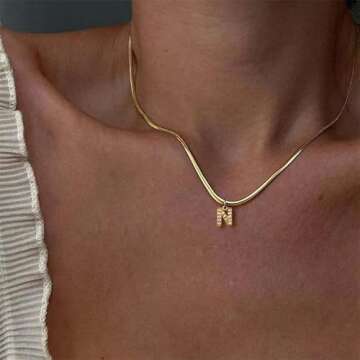 Gold Initial Necklaces For Women Trendy,Dainty 18k Gold Plated Charm Choker Necklace For Women Herri...