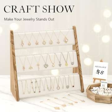 Yoimori Necklace Holder, 3 Tier Necklace Organizer Stand with White Velvet, Wood Necklace Display Stands for Selling, Jewelry Display Stand for 72 Necklaces Bracelets (Brown)
