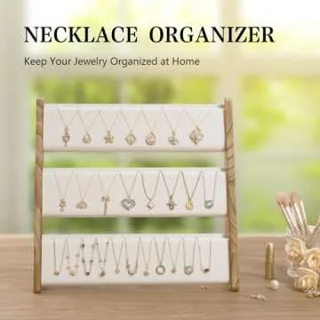 Yoimori Necklace Holder, 3 Tier Necklace Organizer Stand with White Velvet, Wood Necklace Display Stands for Selling, Jewelry Display Stand for 72 Necklaces Bracelets (Brown)