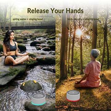 Kipcush Tibetan Meditation Bowl Sound Machine - 7 Different Sized Singing Bowls Sounds for Yoga, Meditation, Mindfulness, Chakra Healing, Sound Therapy and Stress Relief, Timer, Plug in