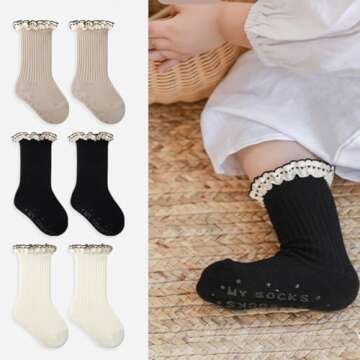 Ashmyova Baby Girls Vintage Ankel Lace Socks Toddler Ruffles Casual Dress Socks 6 Pack