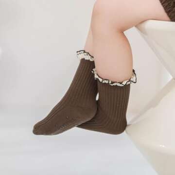 Ashmyova Baby Girls Vintage Ankel Lace Socks Toddler Ruffles Casual Dress Socks 6 Pack