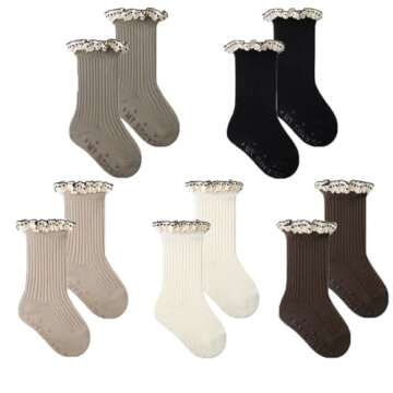 Ashmyova Baby Girls Vintage Ankel Lace Socks Toddler Ruffles Casual Dress Socks 6 Pack