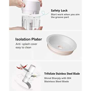 AYOTEE Cordless Electric Small Food Processor, Mini Food Chopper for Garlic Veggie Vegetables Fruit, Salad Mincing & Puree, Kitchen, 1Cup 250ML, BPA Free, White