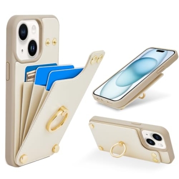 LAMEEKU for iPhone 15 Plus Wallet Case - Stylish Leather Case with Card Holder and Kickstand