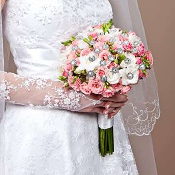 Henoyso 36 Pack Diamond Pins for Bouquets Flower Pins Bouquet Pins Diamond Corsage Boutonniere Pins Rhinestone Crystal Floral Pins Diamond Head Straight Pin for Wedding Bridal Flower(Glitter Style)