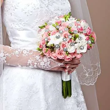 Henoyso 36 Pack Diamond Pins for Bouquets Flower Pins Bouquet Pins Diamond Corsage Boutonniere Pins Rhinestone Crystal Floral Pins Diamond Head Straight Pin for Wedding Bridal Flower(Glitter Style)