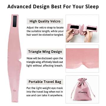 ATreebag Silk Sleep Mask for Women Men, Mulberry Silk Eye Sleeping Mask & Blindfold with Adjustable Velcro Strap, Blackout Eye Cover for Sleep Travel Yoga Nap, Large Size, Light Plum