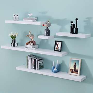 WELLAND 24 inch White Mission Floating Shelves for Wall, Bathroom Wall Mount Shelves, Wood Modern Di...