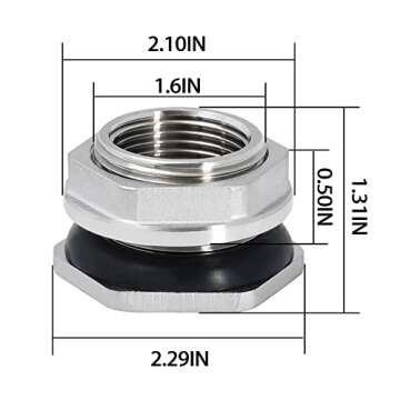 Beduan 1" Female Bulkhead Water Tank Connector Stainless Steel Thru-bulk Fitting