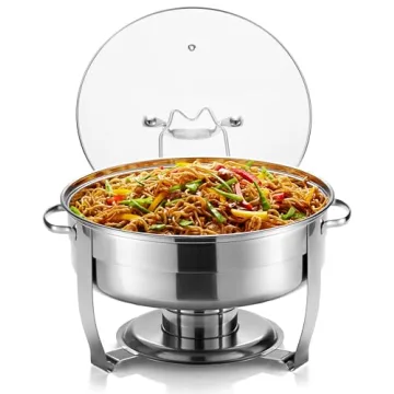 Kook 4.5 Qt Round Chafing Dish Set - Stainless Steel Buffet Warmer with Glass Lid