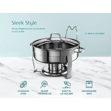 Kook Round Chafing Dish Set - 4.5 Qt Buffet Warmer