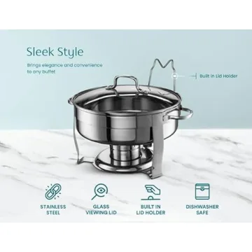 Kook Round Chafing Dish Set - 4.5 Qt Buffet Warmer