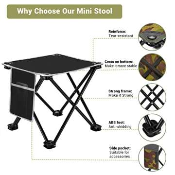 lucky cup Mini Portable Stool, Folding Camping Travel Chair Stool, 13.4in Folding Camp Stool Portable Chairs for Adults Outdoor Camping Fishing Hiking Gardening Beach Foldable Collapsible Stool