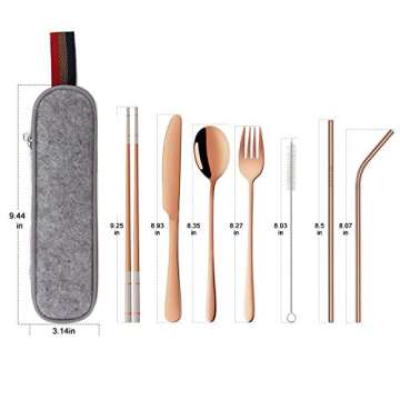 WeTest Portable Travel Utensils for Office Lunch or Camping, 8 Pcs with Straw, Stainless Cutlery Set...