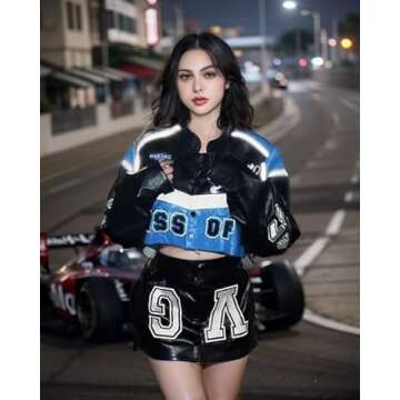 Vamtac Leather Racing Varsity Jacket Oversized Vintage Letterman Bomber Coat