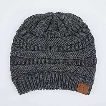 Thick Slouchy Knit Unisex Beanie Cap Hat,One Size,Charcoal