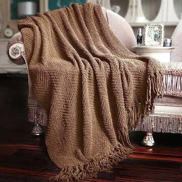 Home Soft Things Brown Throw Blanket Knitted Tweed Design, 50'' x 60'', Cozy Warm Plush for Living R...