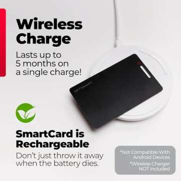 KeySmart SmartCard Wallet Tracker Card, Compatible with Apple Find My App, Rechargeable Thin GPS Item Finder for Luggage Tag, Purse, Passport, Slim Smart Bluetooth Tracking with Key Chain Hole