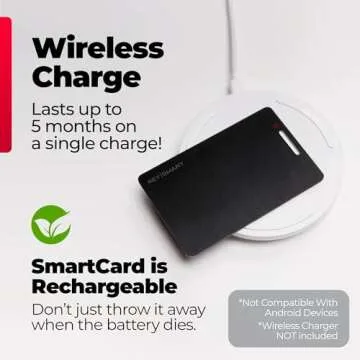 KeySmart SmartCard Wallet Tracker Card, Compatible with Apple Find My App, Rechargeable Thin GPS Item Finder for Luggage Tag, Purse, Passport, Slim Smart Bluetooth Tracking with Key Chain Hole