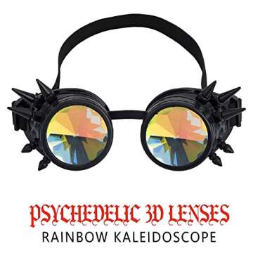Rainbow Crystal Lenses Steampunk Glasses Chrome Finish Gothik Welder Goggles
