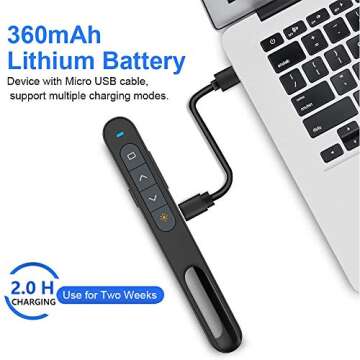 Norwii N76 Rechargeable Presentation clicker with Pointer, Long Range Presentation Remote, Wireless ...