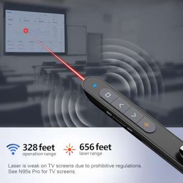 Norwii N76 Rechargeable Presentation clicker with Pointer, Long Range Presentation Remote, Wireless Presenter for PowerPoint Presentations, Slide Control (Black with Red Light)