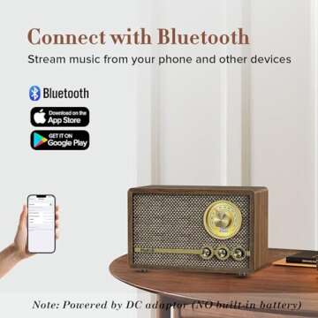 Mufoli Retro Radio with Bluetooth Speaker, Vintage Bluetooth Radio with White Noise Function, Wood F...