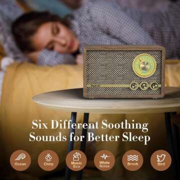 Mufoli Retro Radio with Bluetooth Speaker, Vintage Bluetooth Radio with White Noise Function, Wood FM Radio Speaker with Rotary Tuning Dial for Home, Bedroom, Living Room, Kitchen(Espresso/RA60S-G)