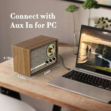 Mufoli Retro Radio with Bluetooth Speaker, Vintage Bluetooth Radio with White Noise Function, Wood FM Radio Speaker with Rotary Tuning Dial for Home, Bedroom, Living Room, Kitchen(Espresso/RA60S-G)