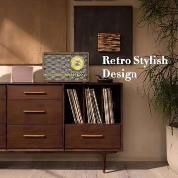 Mufoli Retro Radio with Bluetooth Speaker, Vintage Bluetooth Radio with White Noise Function, Wood FM Radio Speaker with Rotary Tuning Dial for Home, Bedroom, Living Room, Kitchen(Espresso/RA60S-G)