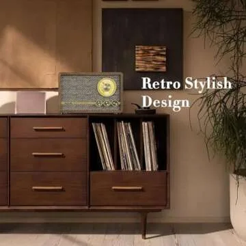 Mufoli Retro Radio with Bluetooth Speaker, Vintage Bluetooth Radio with White Noise Function, Wood FM Radio Speaker with Rotary Tuning Dial for Home, Bedroom, Living Room, Kitchen(Espresso/RA60S-G)