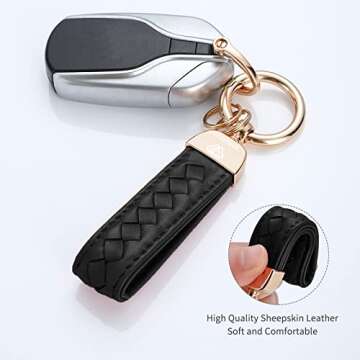 Genuine Leather Car Keychain, Handmade Knit Sheepskin Key chains for Women, Universal Key Fob Holder...