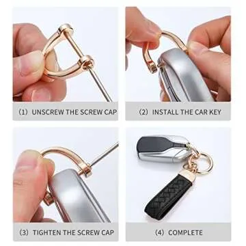 Genuine Leather Car Keychain, Handmade Knit Sheepskin Key chains for Women, Universal Key Fob Holder with 360 Degree Rotatable, Anti-Lost D-Ring, 2 Keyrings and 1 Screwdriver – Black