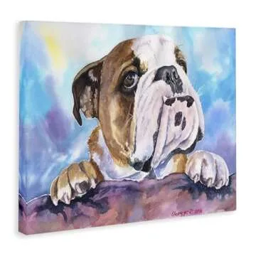 Stupell Industries English Bulldog Dog Pet Animal Watercolor Painting Canvas Wall Art, 24x30, Design by Artist George Dyachenko