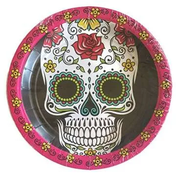 Day of The Dead Dia De Los Muertos Sugar Skull Party Supplies Paper Plate and Napkin Bundle of 3 - Service for 16