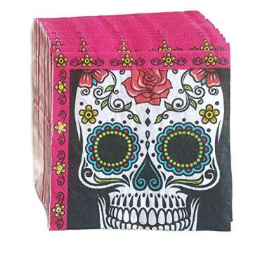 Day of The Dead Dia De Los Muertos Sugar Skull Party Supplies Paper Plate and Napkin Bundle of 3 - Service for 16
