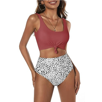 ZAFUL Women's High Waisted Bikini Scoop Neck Swimsuit for Confident Summer Style