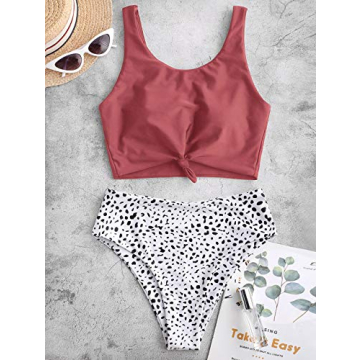 ZAFUL Women's High Waisted Bikini Scoop Neck Swimsuit