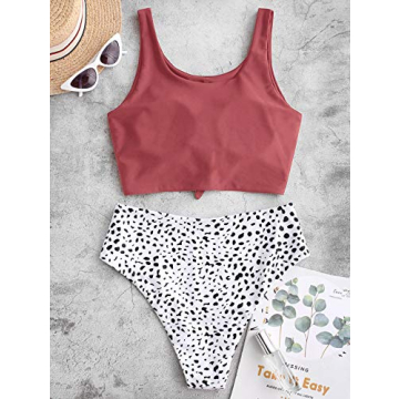 ZAFUL Women's High Waisted Bikini Scoop Neck Swimsuit