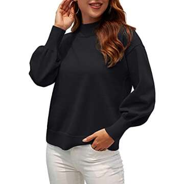 WEACZZY Black Sweaters for Women 2024 Dressy Casual Long Lantern Sleeve Oversized Pullover Sweater Knitted Fall Fashion Tops Black L
