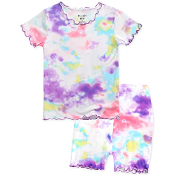 VAENAIT BABY Girls Boys Pajamas Sleepwear Short Summer Pjs 2pcs Set Tiedye-Shirring Vanilapurple-Sho...