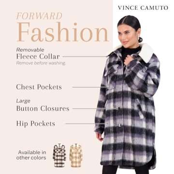 Vince Camuto Cozy Fleece Plaid Shacket for Women