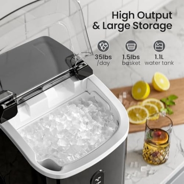 AGLUCKY Nugget Ice Makers Countertop, Portable Pebble Ice Machine with One-Click Self-Cleaning