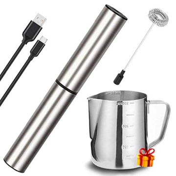 Rechargeable Milk Frother for Latte Cappuccino Stainless Steel