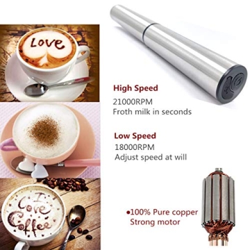 Rechargeable Milk Frother for Latte Cappuccino Stainless Steel