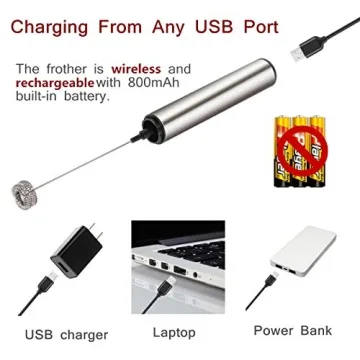 Rechargeable Milk Frother for Latte Cappuccino Stainless Steel