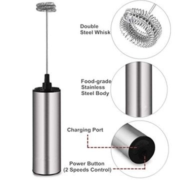 Rechargeable Milk Frother for Latte Cappuccino Stainless Steel